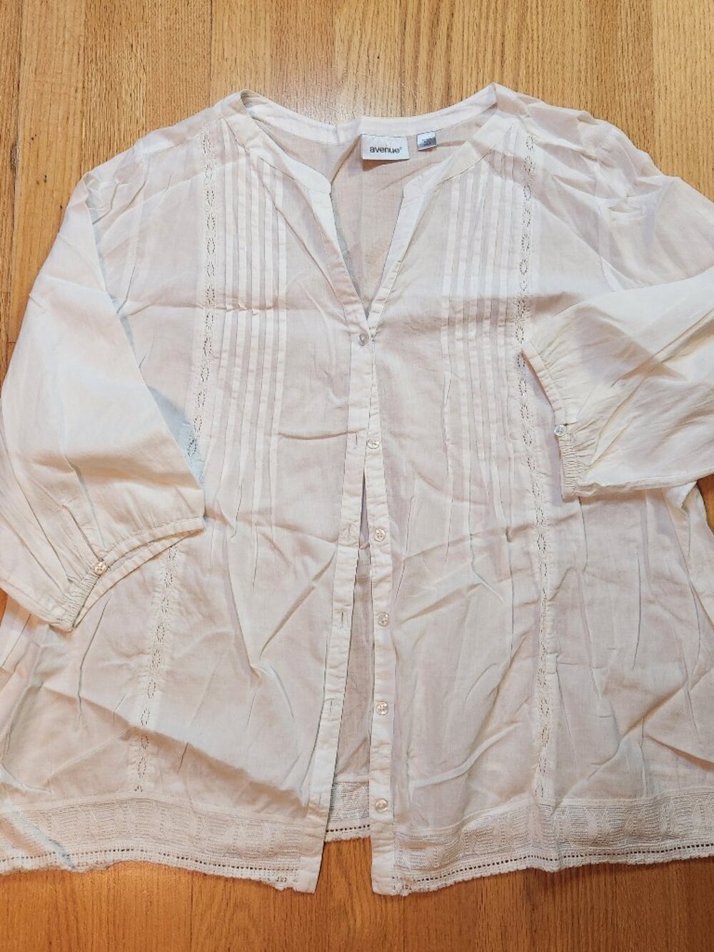 Avenue Women's Pintuck Tunic Shirt Sz 26/28 Linen Cotton Button-Up White